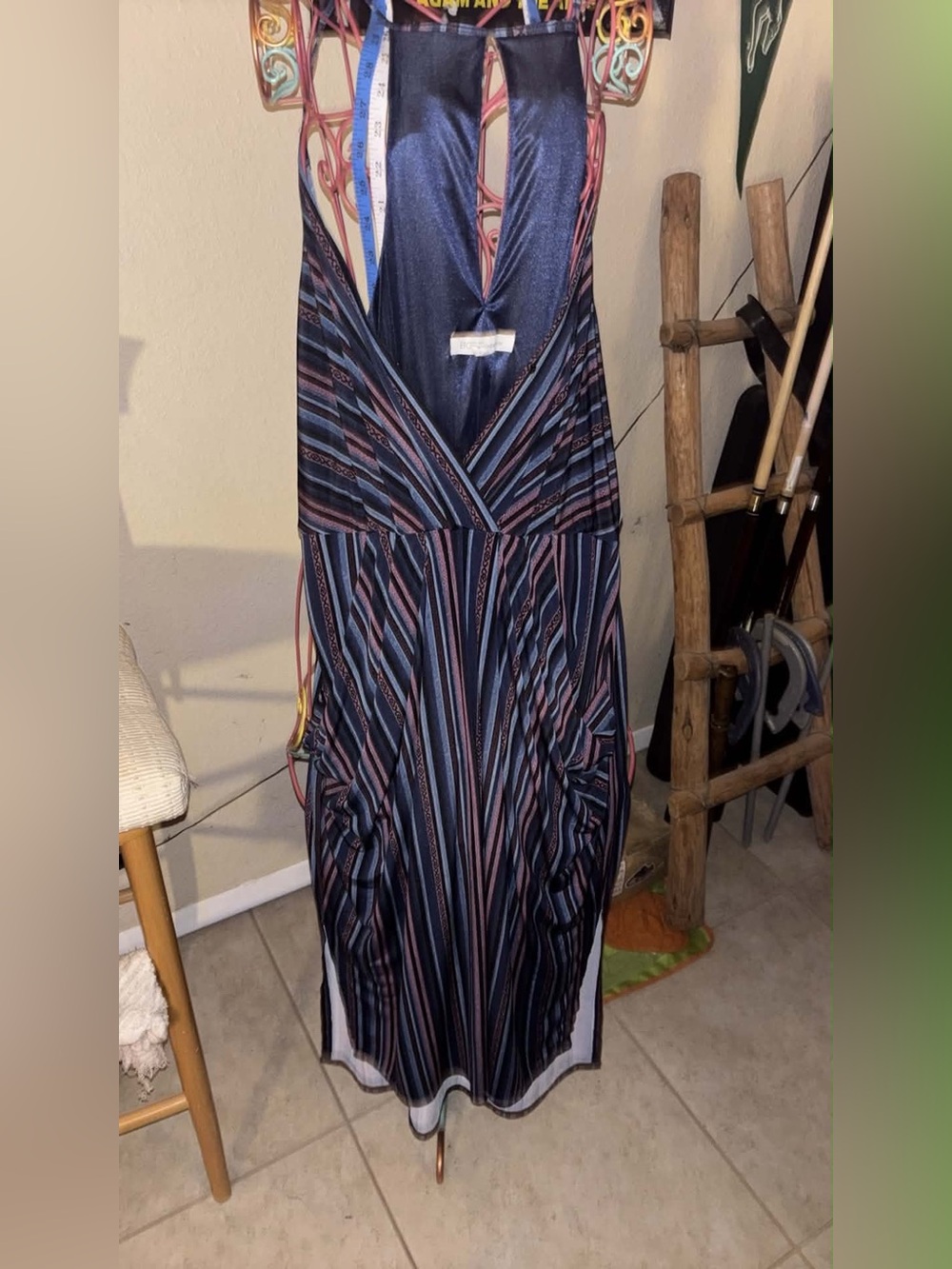 On Running Navy and Pink Striped Midi Dress